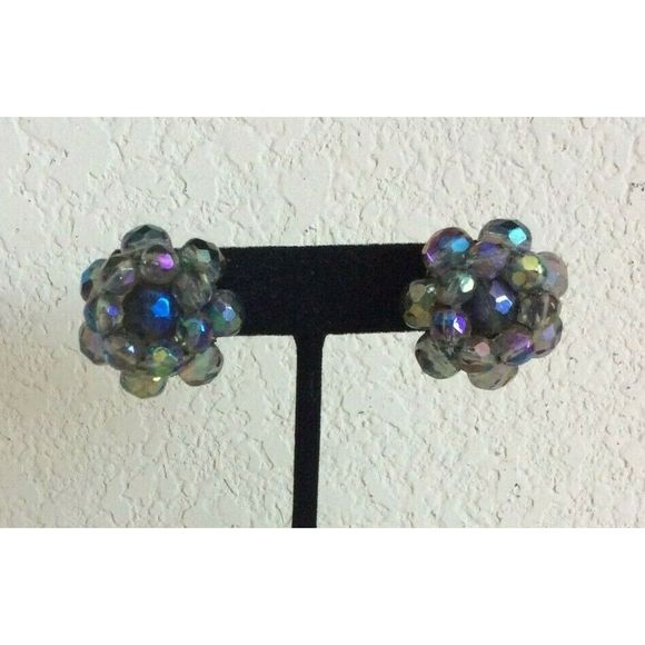 Vogue Silver Faceted Bead Cluster Clip On Earrings - Picture 2 of 6
